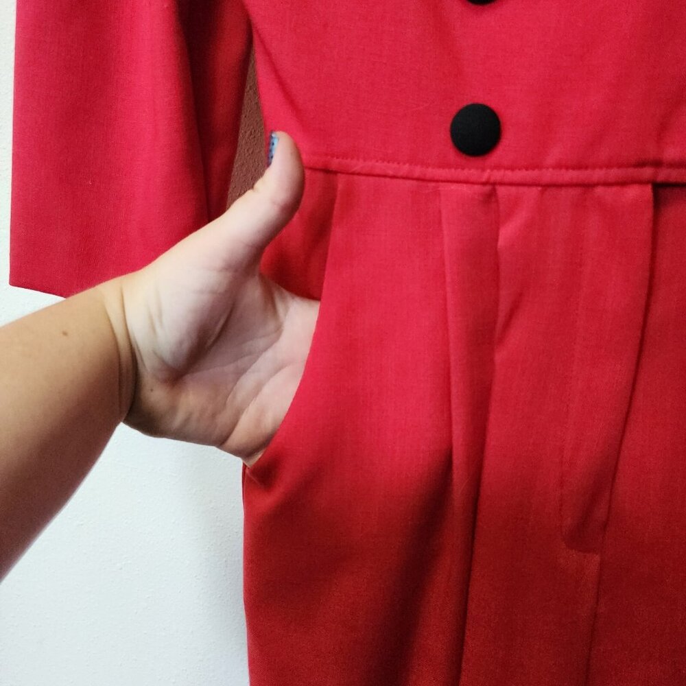 Vintage 1980s Pantsuit First Focus Red 13/14 Sailor Structured Maximalist Retro - Picture 4 of 16